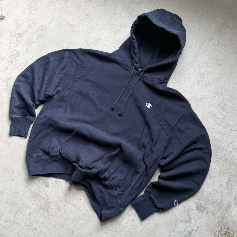 Champion Reverse Weave Hoodie Size Large Navy Blue
